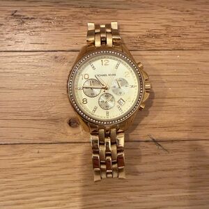 Michael Kors Gold Stainless Steel Bracelet Watch with Crystal Bezel